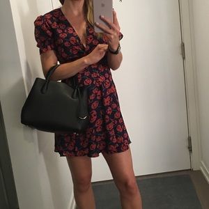 Reformation Navy Dress with Red Floral Print